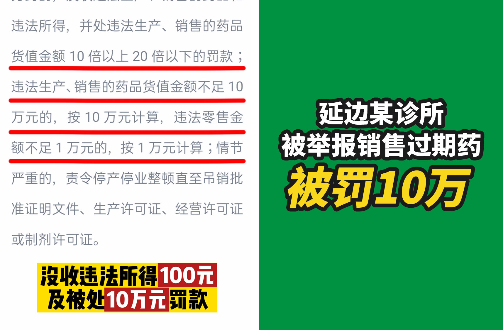 延边某诊所被举报销售过期药，被罚10万