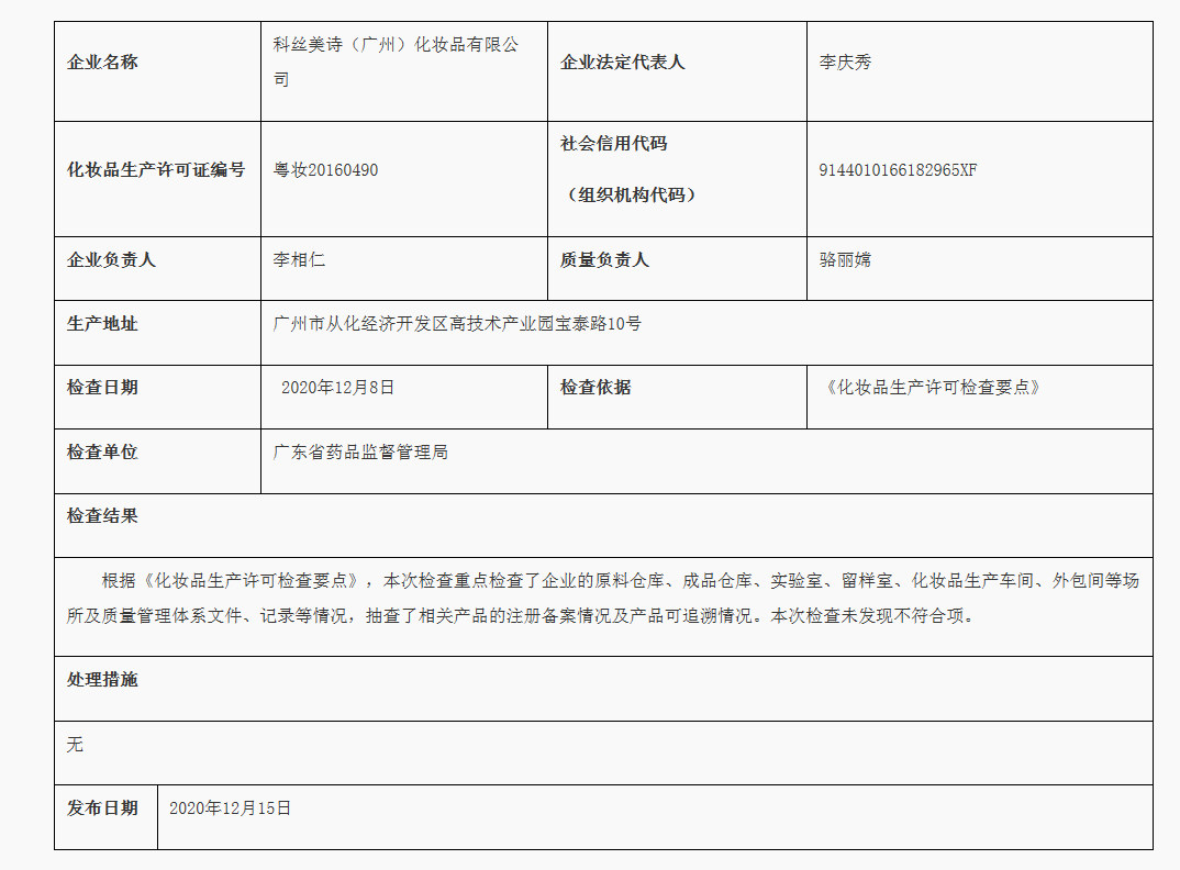 广东省化妆品监督检查情况通报（2020年第96期） 科丝美诗（广州）化妆品有限公司_看图王.png