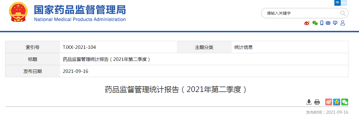 药品监督管理统计报告（2021年第二季度）.png