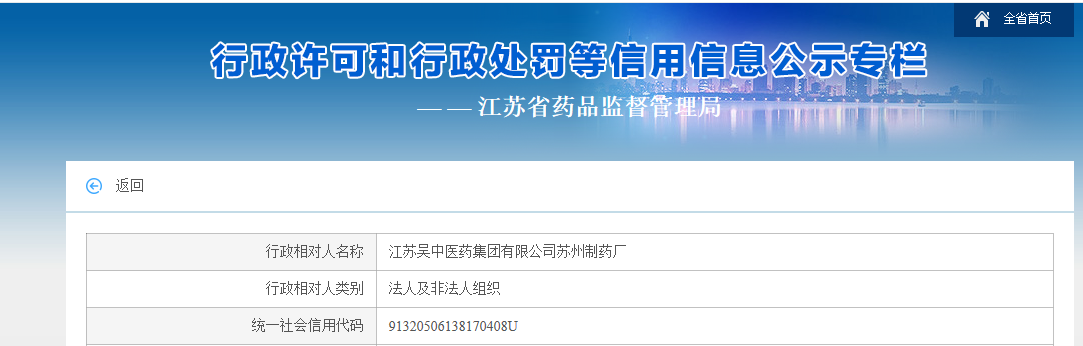 ﻿江苏吴中医药集团有限公司苏州制药厂生产劣药违反GMP处罚974万.png