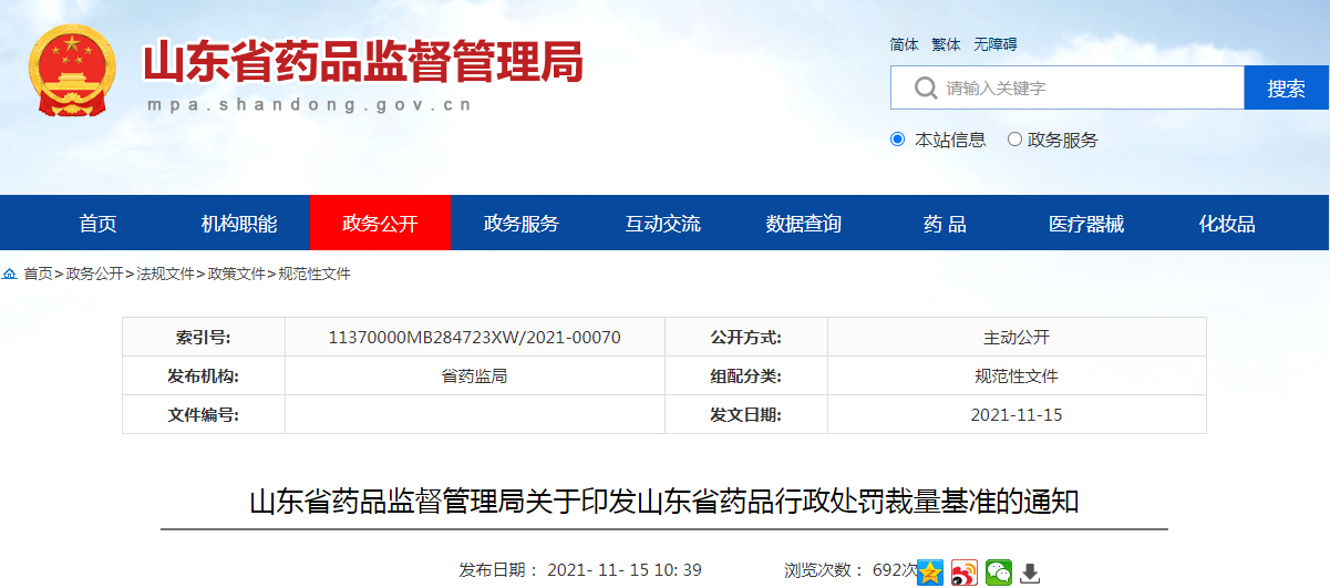 山东省药品监督管理局关于印发山东省药品行政处罚裁量基准的通知 山东省药品监督管理局关于印发山东省药品行政处罚裁量基准的通知