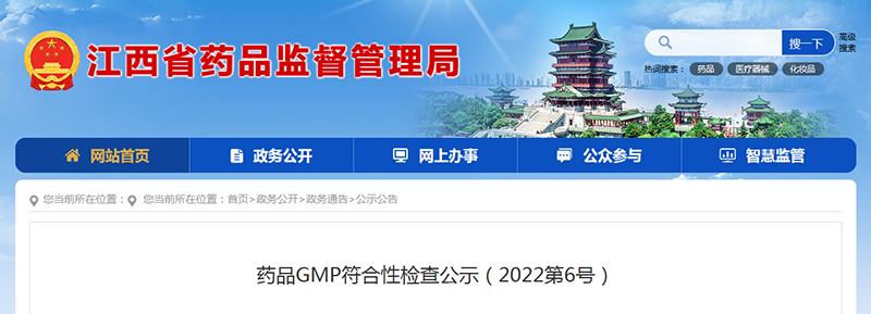 药品GMP符合性检查公示（2022第6号）