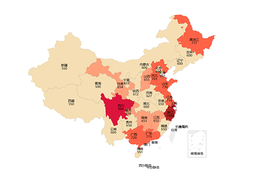 图1 各地化妆品抽样批次数量分布图 图1 各地化妆品抽样批次数量分布图