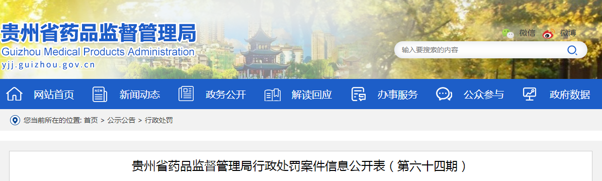 贵州省药品监督管理局行政处罚案件信息公开表（第六十四期）