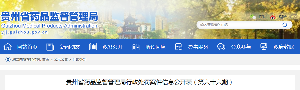 贵州省药品监督管理局行政处罚案件信息公开表（第六十六期）