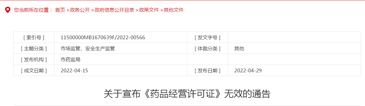 关于宣布《药品经营许可证》无效的通告