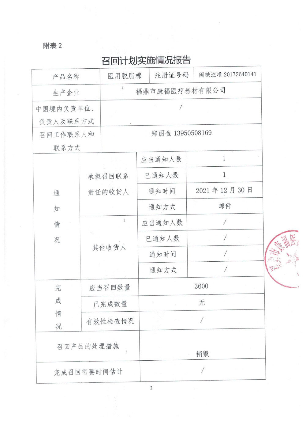 康福召回报告