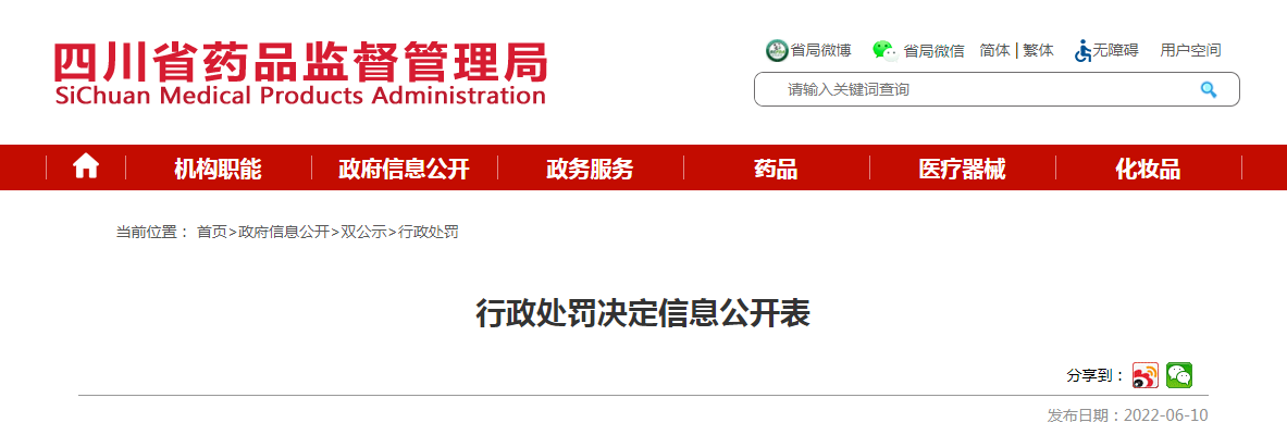四川省仁德制药有限公司行政处罚决定信息公开表 四川省仁德制药有限公司行政处罚决定信息公开表