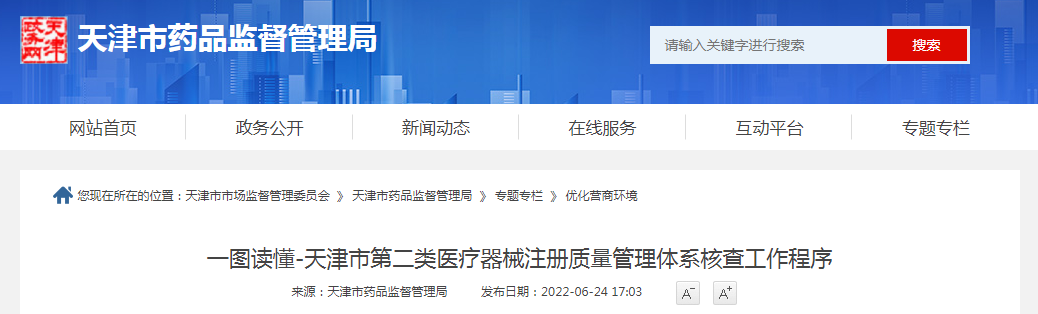 一图读懂-天津市第二类医疗器械注册质量管理体系核查工作程序