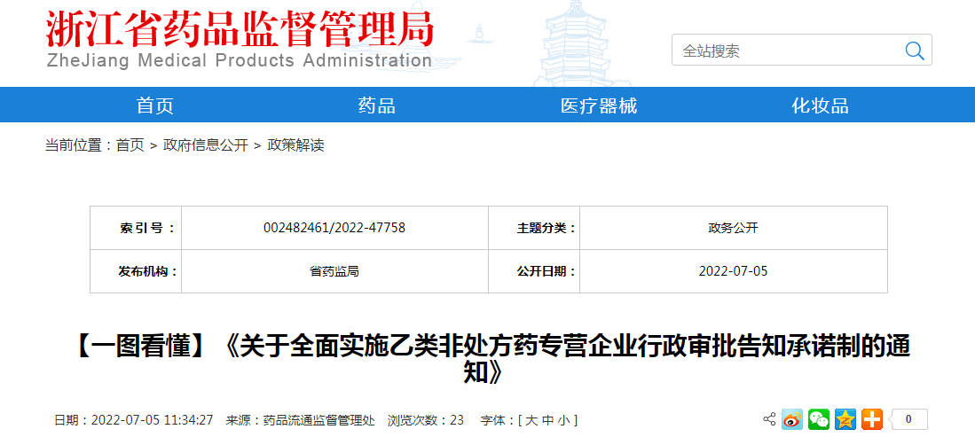 【一图看懂】浙江省《关于全面实施乙类非处方药专营企业行政审批告知承诺制的通知》
