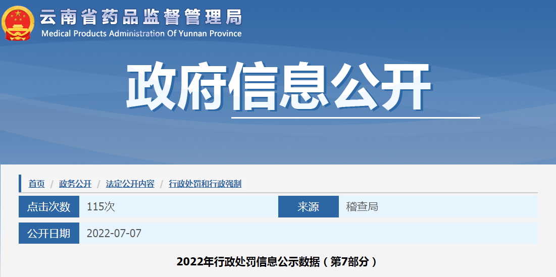 云南省2022年行政处罚信息公示数据（第7部分）