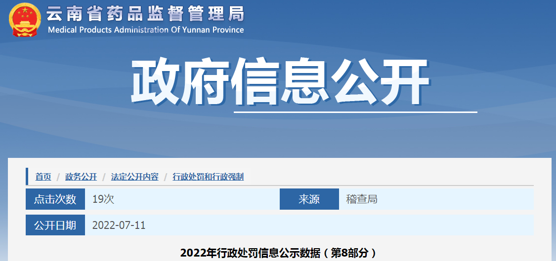云南省2022年行政处罚信息公示数据（第8部分）