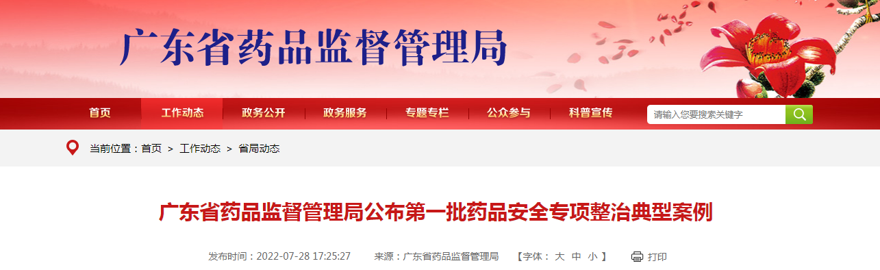 广东省药品监督管理局公布第一批药品安全专项整治典型案例