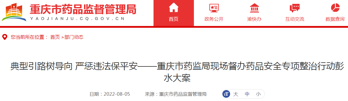 典型引路树导向 严惩违法保平安——重庆市药监局现场督办药品安全专项整治行动彭水大案