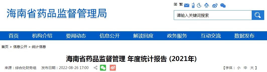 海南省药品监督管理年度统计报告(2021年)