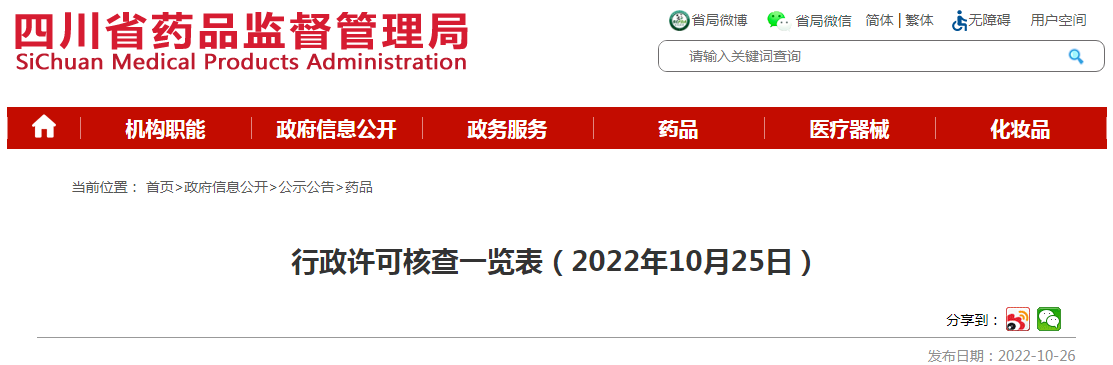 四川省药品监督管理局行政许可核查一览表(2022年10月25日) 四川省药品监督管理局行政许可核查一览表(2022年10月25日)