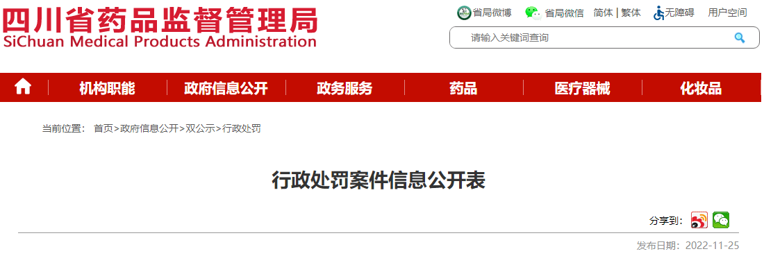 四川省药品监督管理局行政处罚案件信息公开表（川药监罚决〔2022〕10003号）