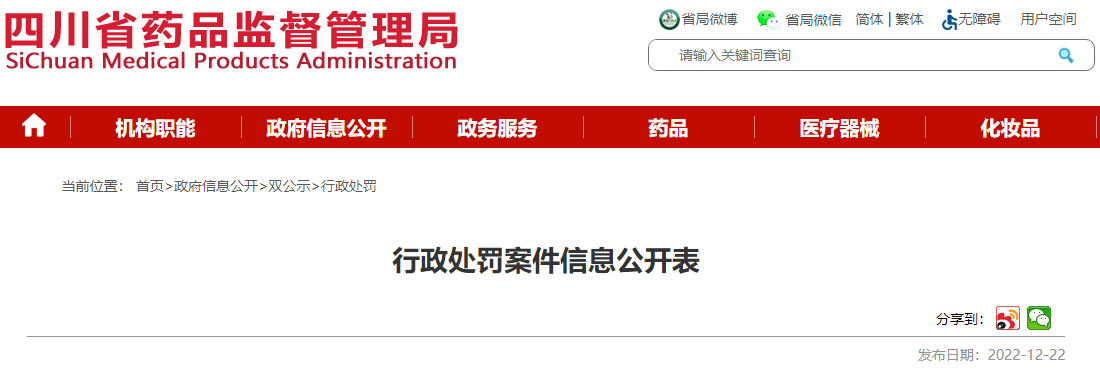 四川省药品监督管理局行政处罚案件信息公开表（川药监罚决〔2022〕1010号）