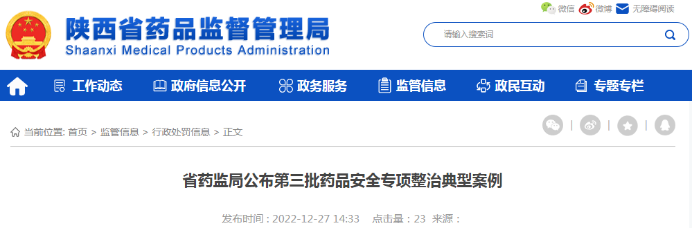 陕西省药监局公布第三批药品安全专项整治典型案例