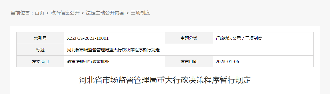 河北省市场监督管理局重大行政决策程序暂行规定