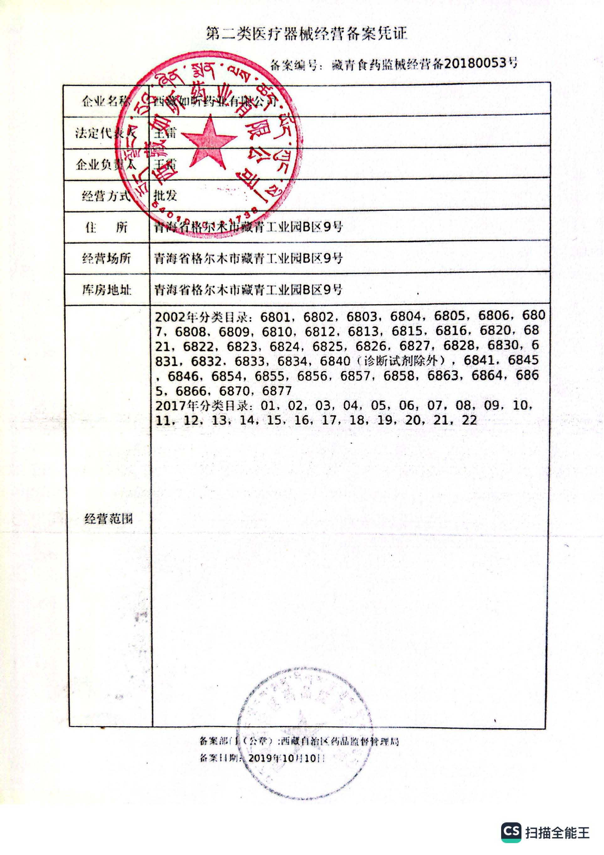 西藏自治区药品监督管理局关于西藏如昕药业有限公司委托医疗器械储存与配送业务申请公示