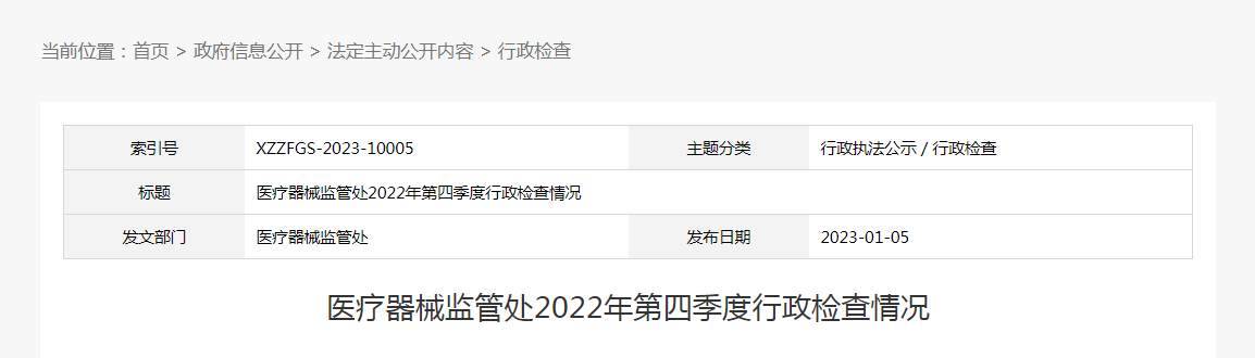 河北省医疗器械监管处2022年第四季度行政检查情况