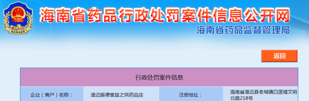 海南省澄迈振德堂益之民药品店购销药品未按照规定进行记录案