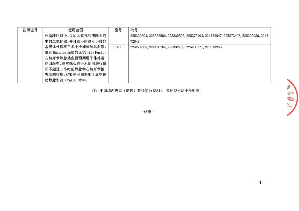 美敦力（上海）管理有限公司对集成式膜式氧合器主动召回