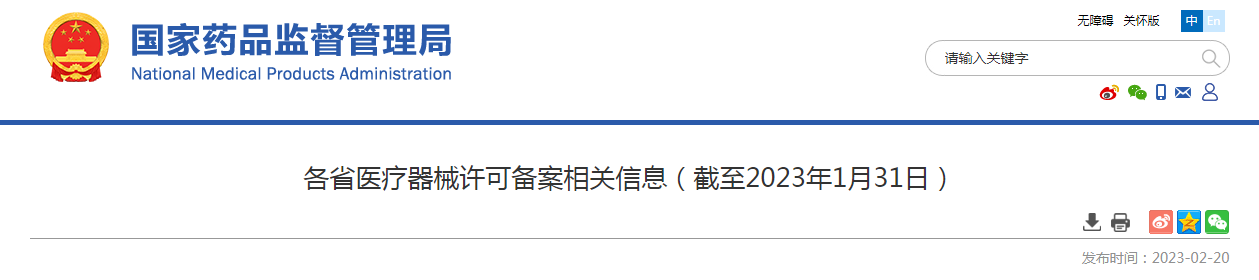 各省医疗器械许可备案相关信息(截至2023年1月31日) 各省医疗器械许可备案相关信息(截至2023年1月31日)