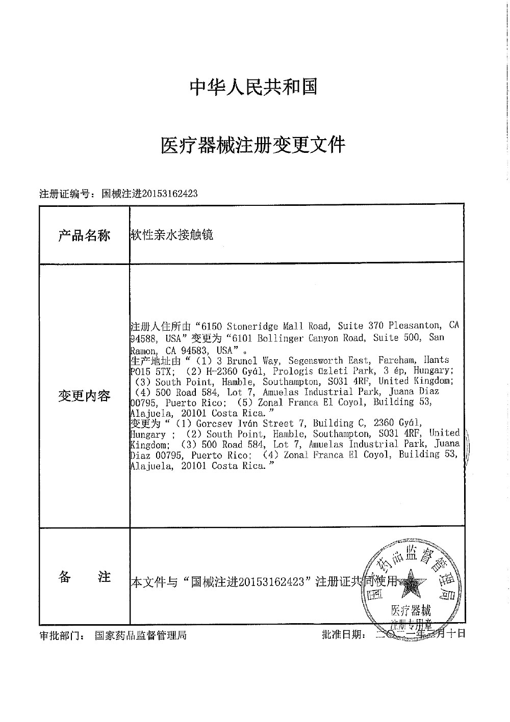 库博光学公司CooperVision Inc.对软性亲水接触镜主动召回