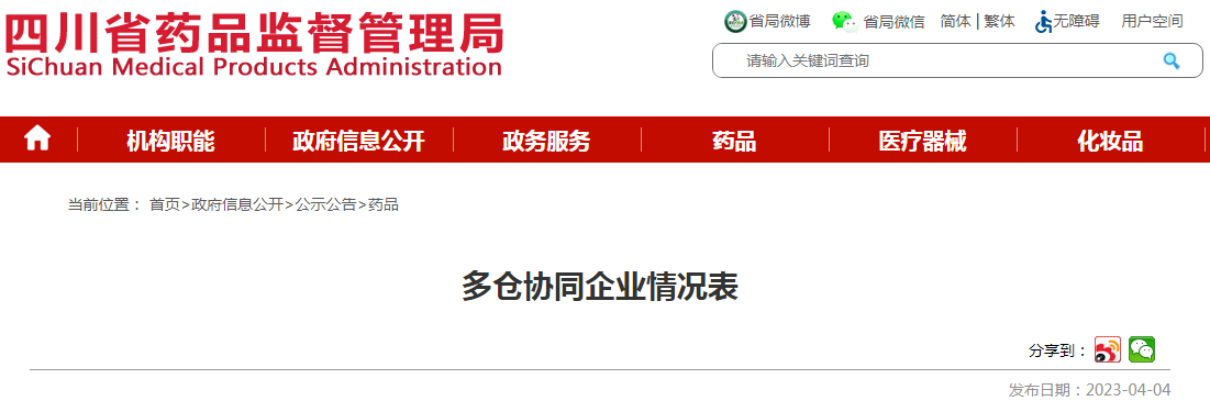 四川省药品监督管理局多仓协同企业情况表