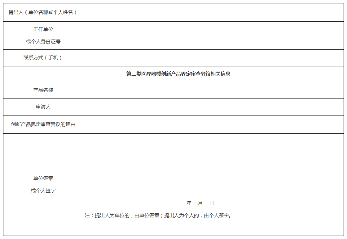 山西省第二类创新医疗器械界定审查申请表 山西省第二类创新医疗器械界定审查申请表