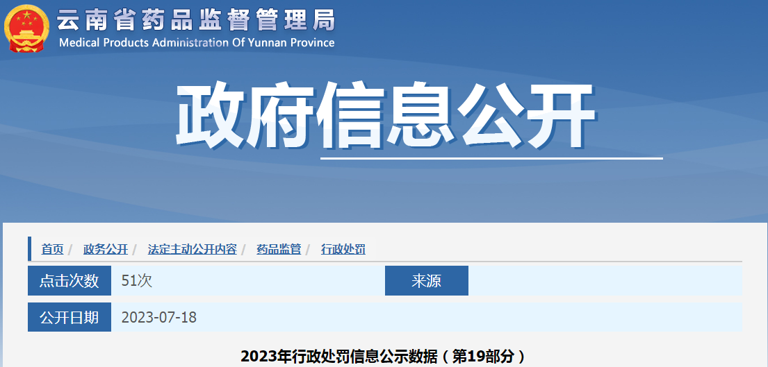 云南省药品监督管理局2023年行政处罚信息公示数据（第19部分）png