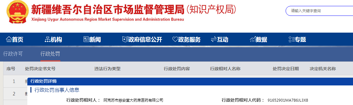 新疆阿克苏市市场监督管理局关于阿克苏市慈安堂大药房医药有限公司未凭处方销售处方药案(阿克苏市市监药处〔2023〕135号).png 新疆阿克苏市市场监督管理局关于阿克苏市慈安堂大药房医药有限公司未凭处方销售处方药案(阿克苏市市监药处〔2023〕135号).png