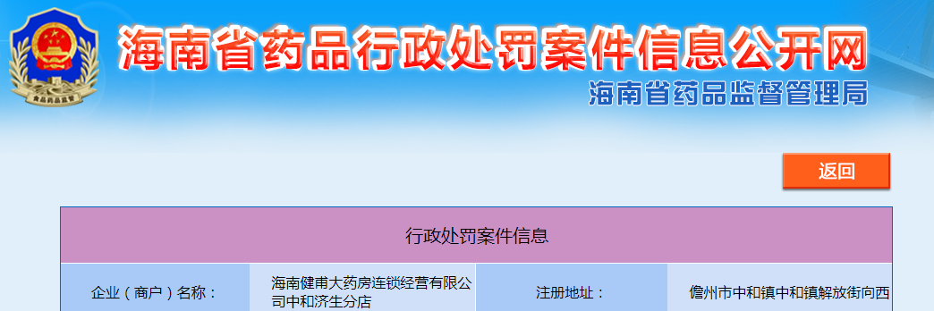 海南儋州市市场监督管理局关于海南健甫大药房连锁经营有限公司中和济生分店销售药品时未开具销售凭证案（儋市监处罚〔2023〕303号）