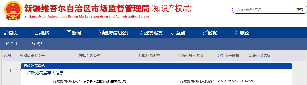 新疆伊宁县市场监督管理局关于伊宁县华仁堂药品销售有限公司未凭处方销售处方药案（伊县市监处罚〔2023〕71号）.png