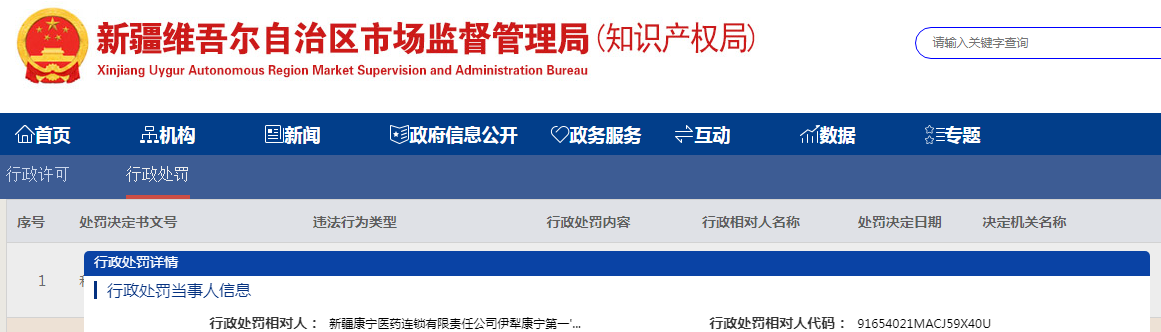 新疆伊宁县市场监督管理局关于新疆康宁医药连锁有限责任公司伊犁康宁第一千零四分店未凭处方销售处方药案(伊县市监处罚〔2023〕83号) 新疆伊宁县市场监督管理局关于新疆康宁医药连锁有限责任公司伊犁康宁第一千零四分店未凭处方销售处方药案(伊县市监处罚〔2023〕83号)