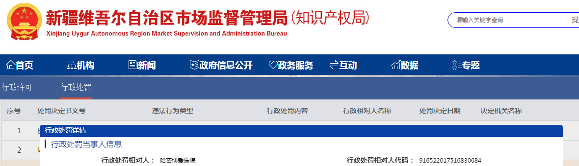 新疆伊州区市场监督管理局关于哈密博爱医院广告中含有虚假内容案（伊区市监东所处罚〔 2023 〕41号）