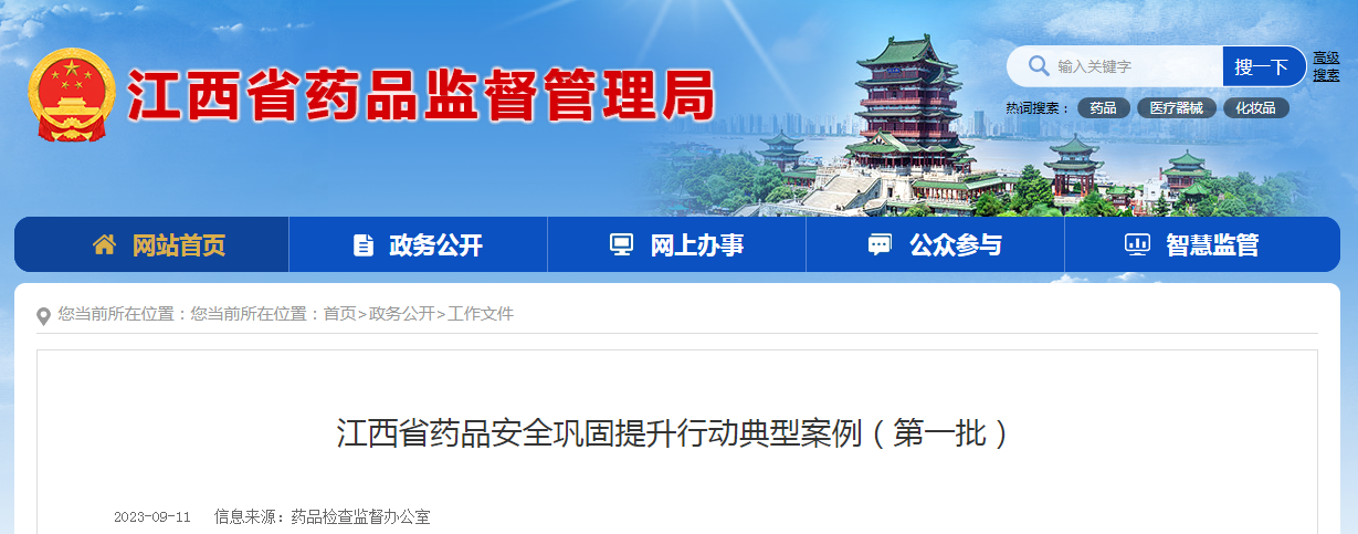 江西省药品安全巩固提升行动典型案例（第一批）