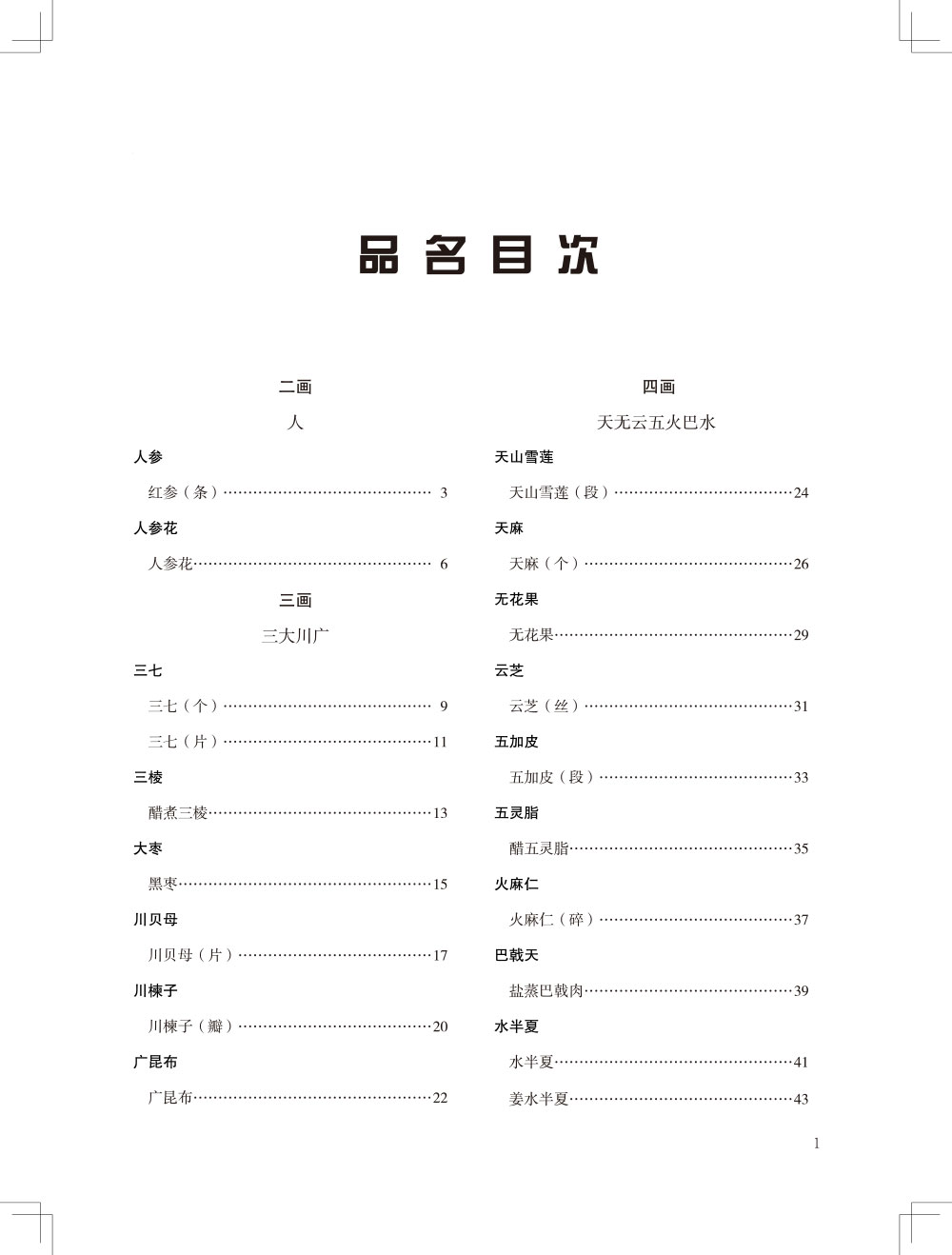 《广东省中药饮片炮制规范》（第二册）品名目次