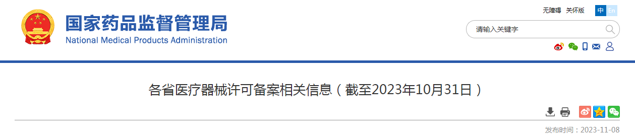 各省医疗器械许可备案相关信息(截至2023年10月31日) 各省医疗器械许可备案相关信息(截至2023年10月31日)