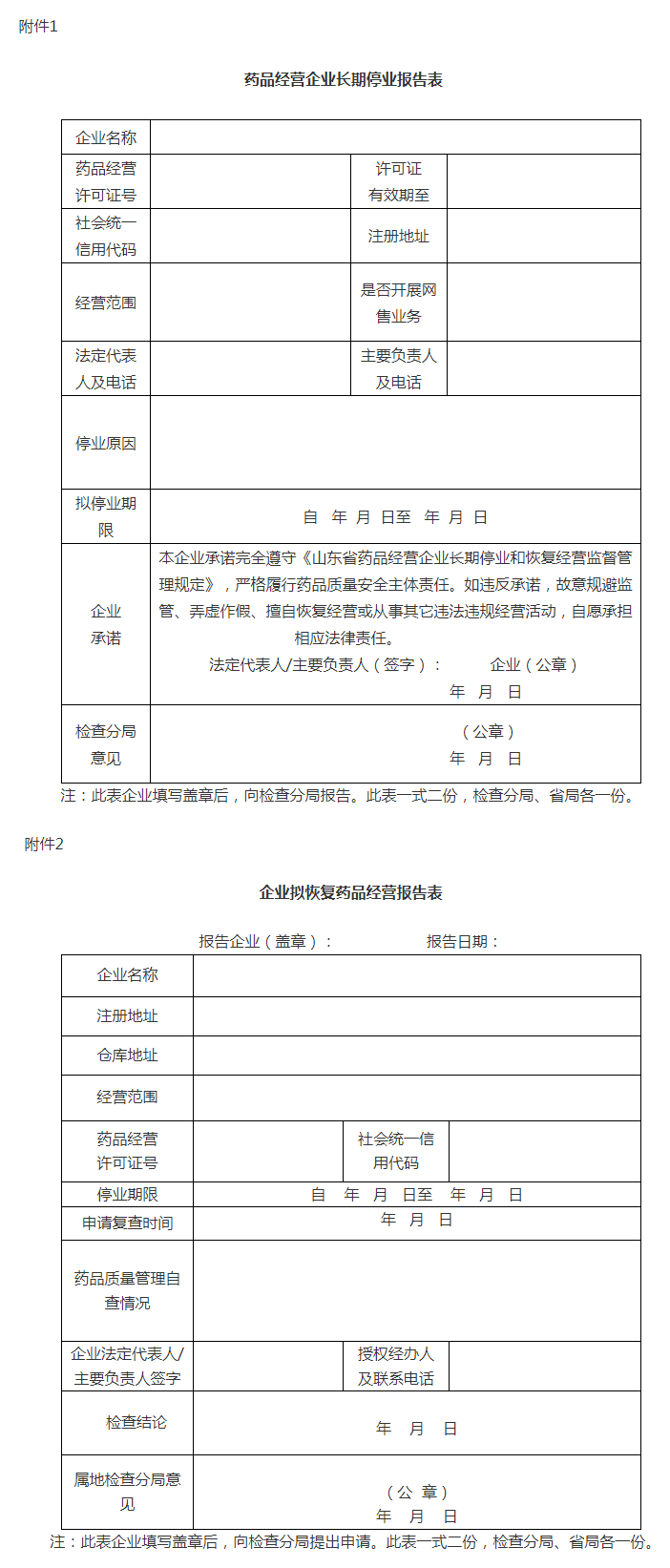 药品经营企业长期停业报告表