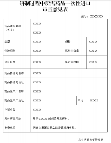 研制过程中所需药品一次性进口审查意见表.png